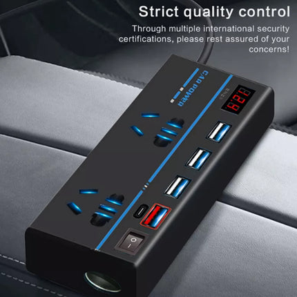 200W Car Power Inverter, 12V to 240V AC Outlet & 4 USB Ports (QC3.0) – Laptop/Camera Charger, Cooling Fan