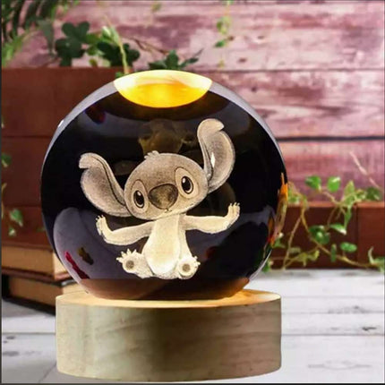3D Crystal Ball Night Light Laser Carving Cartoon Kids Gift 6CM