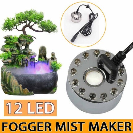 12 LED Mist Maker Fogger Fountain for Aquarium Rockery Humidifier