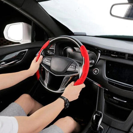 Fluffy Plush Red Steering Wheel Cover, Universal Anti-Slip & Warm Grip for Comfortable Driving