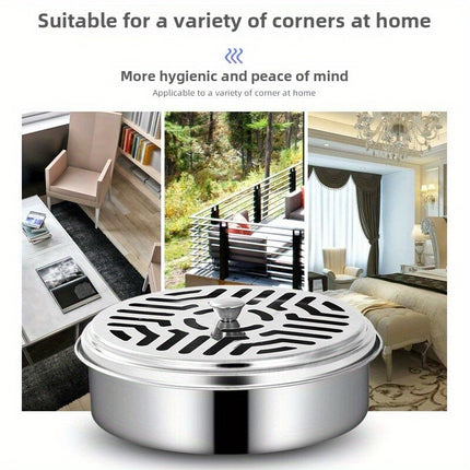 Stainless Steel Mosquito Coil Holder with Lid, Smokeless Repellent for Outdoor Anti Bug Fly