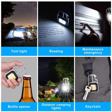 USB Rechargeable LED COB Work Light, Mini Magnetic Keychain Torch Lamp