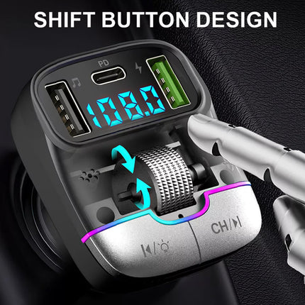 Car Bluetooth 5.3 FM Transmitter: 30W PD+QC 3.0 Fast Charger, Wireless Audio, Hands-Free Call, LED Display