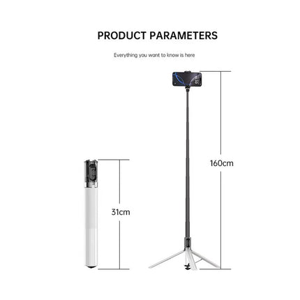2-in-1 Selfie Stick & Tripod Phone Holder, Adjustable Portable Stand for iPhone Android