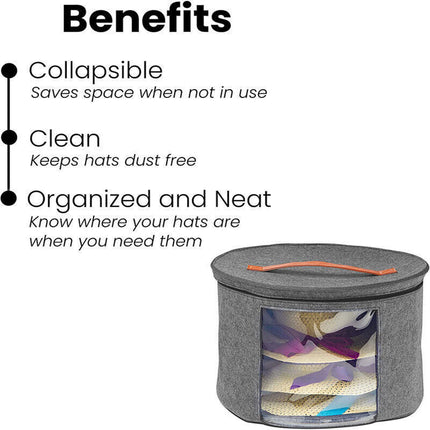 Extra Large Pop Up Felt Hat Box, Round Storage Organizer for Women & Men