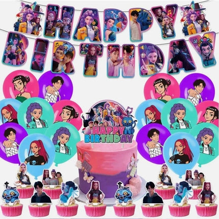 KPop Demon Hunters Party Supplies – Banner, Balloons, Cake Toppers