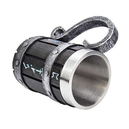 Viking Stainless Steel Tankard Odin Thor Mjolnir Beer Stein & Coffee Cup