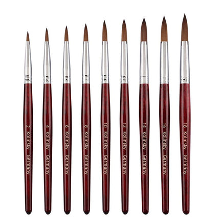 Crystal Pink Metal Handle Acrylic Nail Brush Set – 9PCS Kolinsky Sable Hair for Acrylic Liquid & Powder