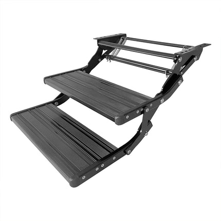 RV Step with LED Light - Automatic Sensor, Retractable Aluminum Stairs, Anti-Slip for Caravan, Camper, Trailer | Black
