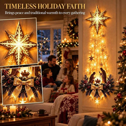 LED Nativity Holy Family Star Hanging Ornament Christmas Wall Decor