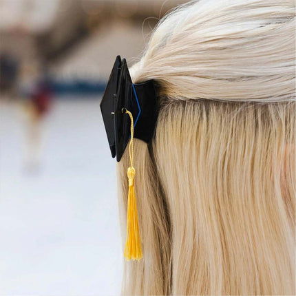 2Pcs Mini Graduation Cap Hair Claw, Tassel Hair Clip for Black Gown Party Decor