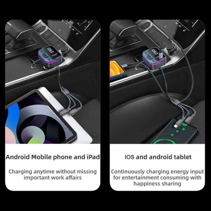 Universal Bluetooth FM Transmitter - Hands-Free Car Kit with Fast Charging (USB-C & iOS)