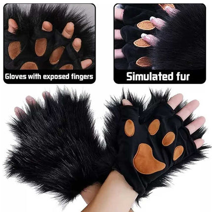 Furry Cat Fox Mask Set for Christmas Party – Costume with Tail & Paws