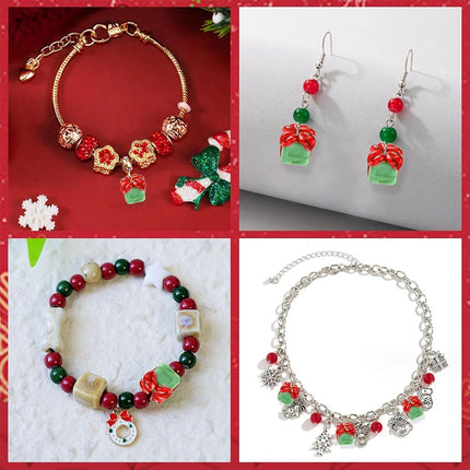 10Pcs Christmas Green Gift Box Glass Beads for Jewelry Making