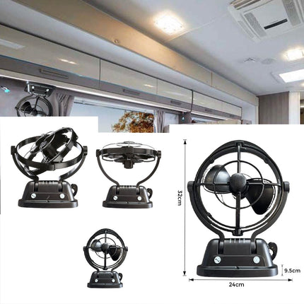 12V/24V DC Ceiling Fan with Remote - Ultra-Quiet 360° Airflow, Bladeless Safe Design for RV, Caravan, Boat, Camper