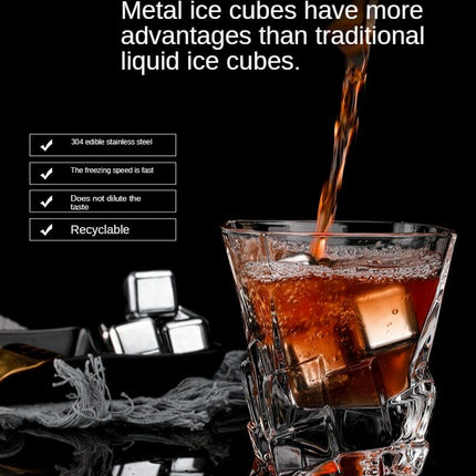 Reusable Stainless Steel Ice Cubes Chilling Rocks with Tong for Whiskey