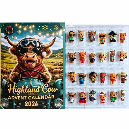 24-Day Highland Cow Advent Calendar 2026 3D Flat Mini Figures Xmas Toy