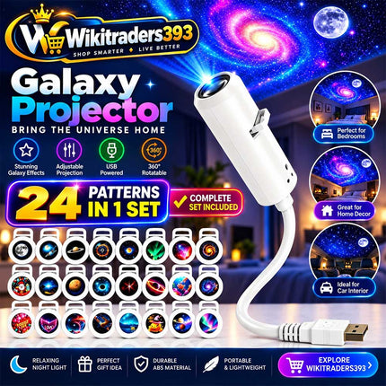 5D Galaxy Projector 24-in-1 USB Starry Sky Night Light 24 Films 360°