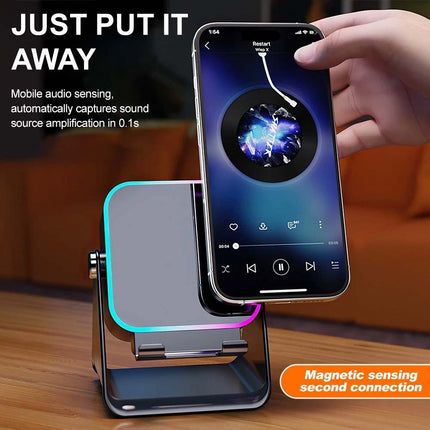 Mini 5-in-1 Wireless Induction Speaker & Phone Stand with Bluetooth