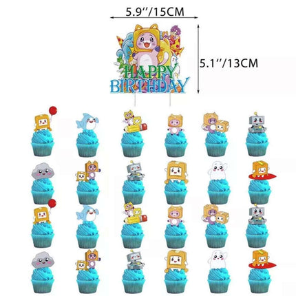 Cartoon Kids Birthday Party Decor Set with Balloons Banner & Cake Toppers