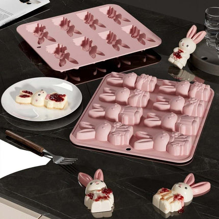 8 Grids Easter Bunny Molds - Non-Stick Baking Mold for Chocolate, Cake, Jelly - Food Grade Silicone Bakeware