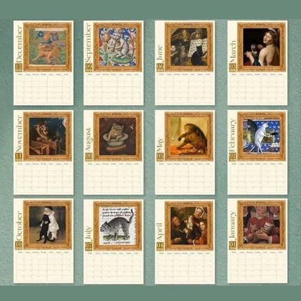 Weird Medieval Cats 2026 Monthly Wall Calendar Planner Art Gag Gift