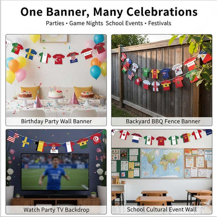 2026 World Cup Football Bunting Banner 49pcs Jersey Shape Flags