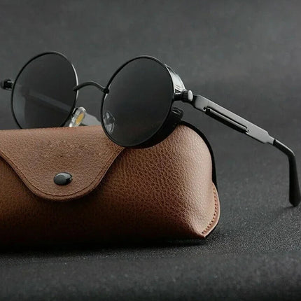 Retro Round Metal Frame Steampunk Sunglasses for Men Women