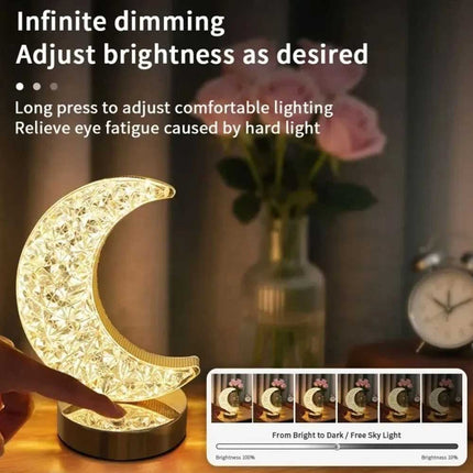 Moon LED Crystal Table Lamp USB Rechargeable Touch Dimmable Night Light