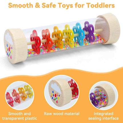 Wooden Baby Rattle & Rain Stick, Montessori Musical Toys for 6-18 Months