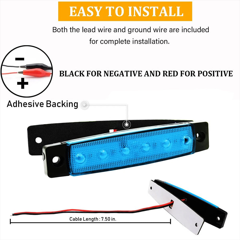 10Pcs Waterproof Blue 6-LED Marine Deck Courtesy Lights for Boat Stern and Transom