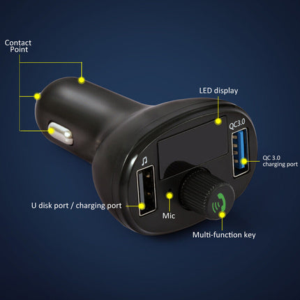 Bluetooth 5.0 FM Transmitter for Car | Wireless Radio Adapter & Dual USB Charger