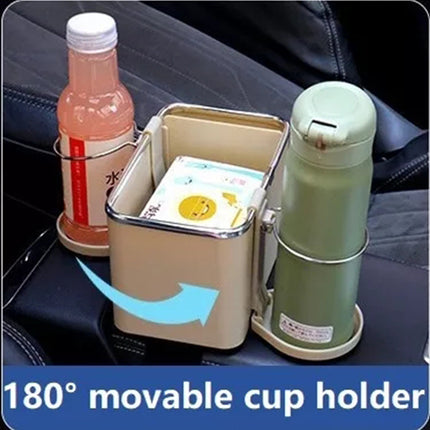 Universal Car Armrest Storage Organizer - with Dual Cup Holders and Tissue Box Holder