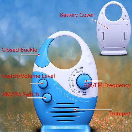Waterproof Portable FM/AM Radio for Shower, Hanging in Bathroom