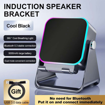 Mini 5-in-1 Wireless Induction Speaker & Phone Stand with Bluetooth