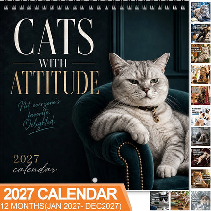 Cats With Attitude 2027 Wall Calendar Funny Cat Lover Gift