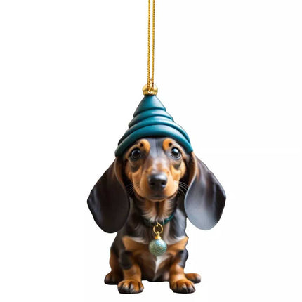 7-Pack Dachshund Christmas Car Hanging Ornaments - Cute Acrylic Sausage Dog Decor