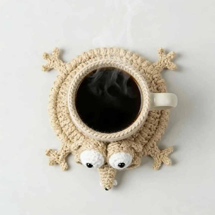 Handmade Crochet 3D Animal Coaster Cute Knitted Mug Rug Round Drink Mat