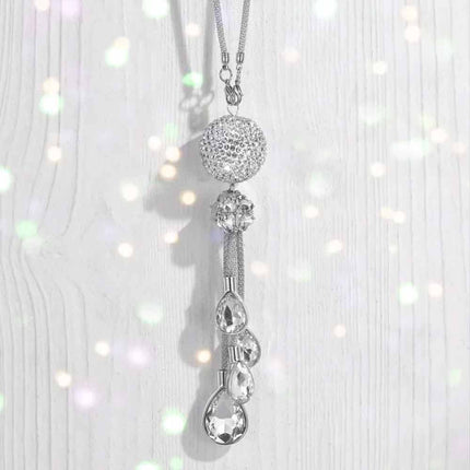 White Crystal Disco Ball Prism Charm - Car Rear View Mirror Decor with Glimmering Light Effects, Good Luck Gift