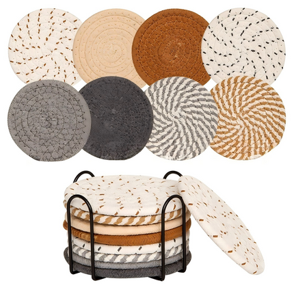 8Pcs Non-Woven Heat Resistant Non-Slip Cup Coasters Set with Iron Frame