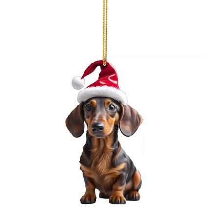 7-Pack Dachshund Christmas Car Hanging Ornaments - Cute Acrylic Sausage Dog Decor