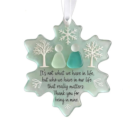 Snowflake Sea Glass Ornament – Rustic Holiday Decor for Friends