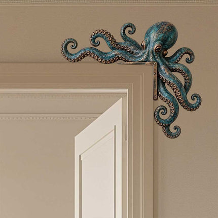 1Pair Cute Octopus Wooden Door Frame Statue Home Decor Sea Monster