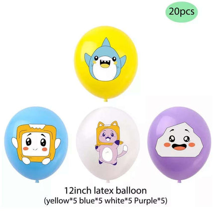 Cartoon Kids Birthday Party Decor Set with Balloons Banner & Cake Toppers