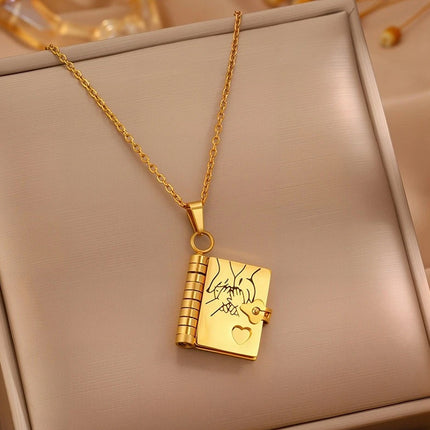 Engravable Openable Book Pendant Necklace for Daughter