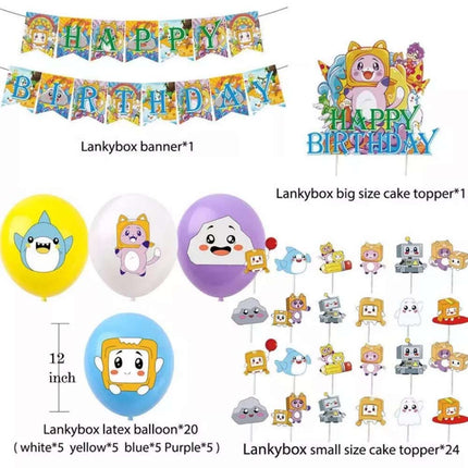 Cartoon Kids Birthday Party Decor Set with Balloons Banner & Cake Toppers