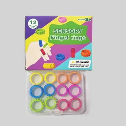 12 Pcs Textured Sensory Rings – Fidget Toy for All Ages, Multicolor