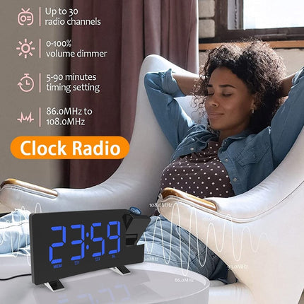 LED Digital Clock Radio Projection Alarm Curved Screen