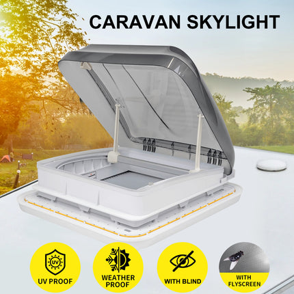 400mm x 400mm Roof Hatch with Skylight | Built-In Blind & LED Light for Caravan, Motorhome, RV