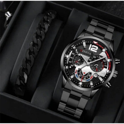 Men's Stainless Steel Business Fashion Watch with Gift Bracelet